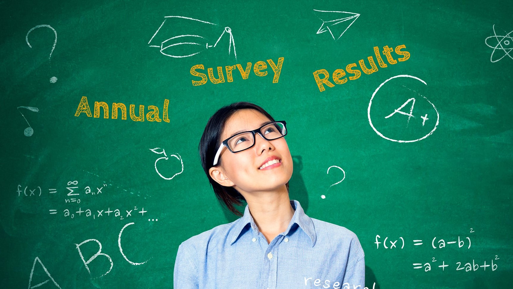 Annual Results Survey Image - Girl in front of chalkboard thinking